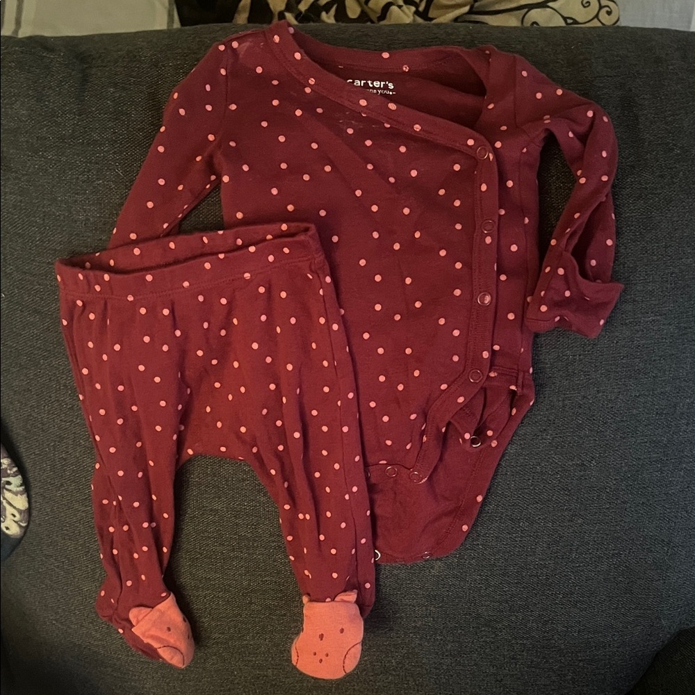 Carter's Burgundy and Pink Polka Dot Bodysuit Set